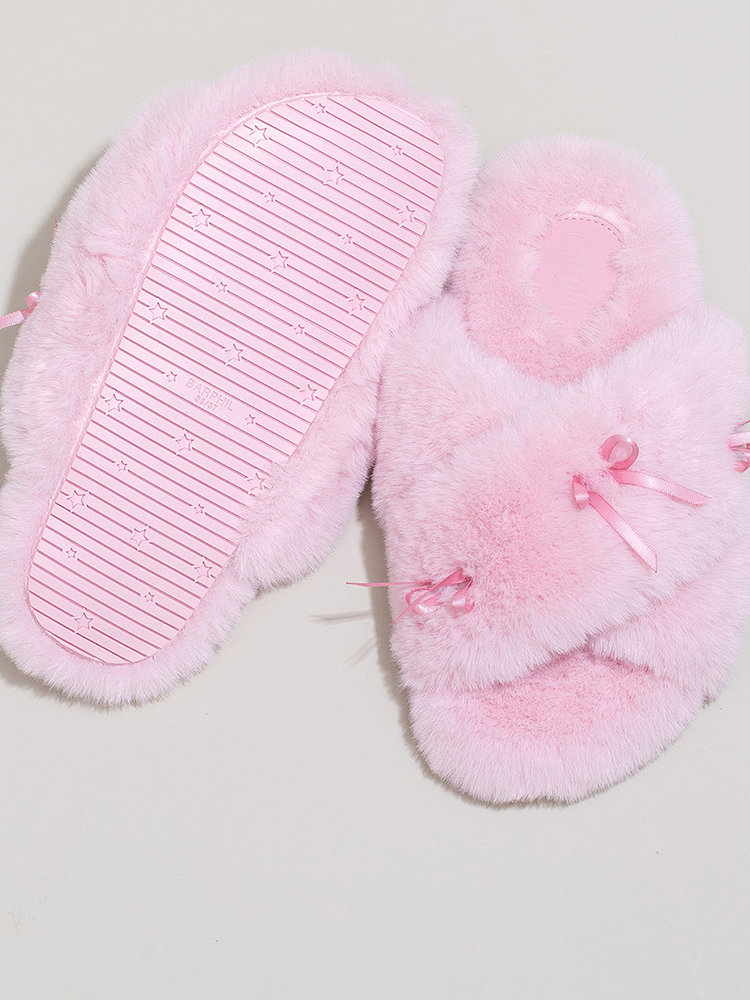 Winter Sweet Bow Cotton House Slippers