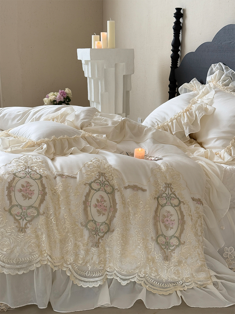 French Vintage Luxury Bedding Set Long Staple Cotton Flat Sheet