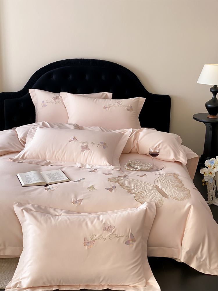 Luxury Brushed Long Staple Cotton Bedding Set Princess Butterfly Flat Sheet