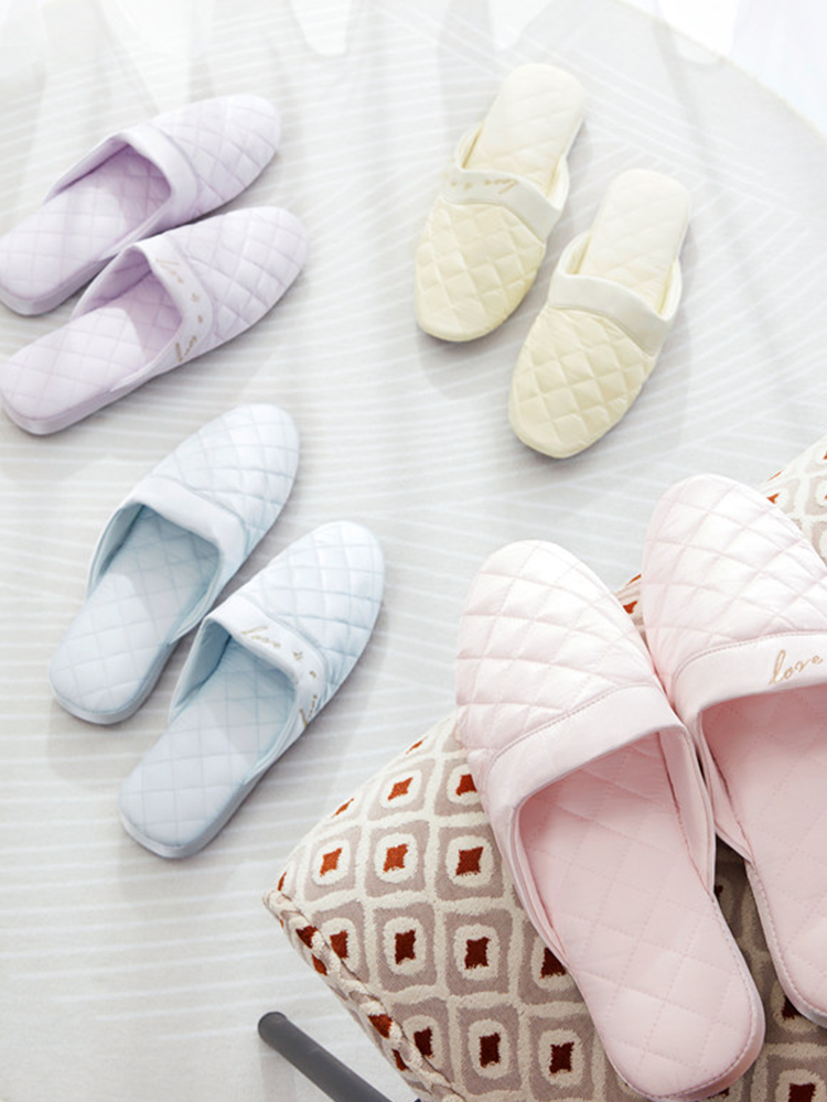 Embroidered Satin Closed-Toe House Slippers Soft Sole Waterproof Non Slip Quiet