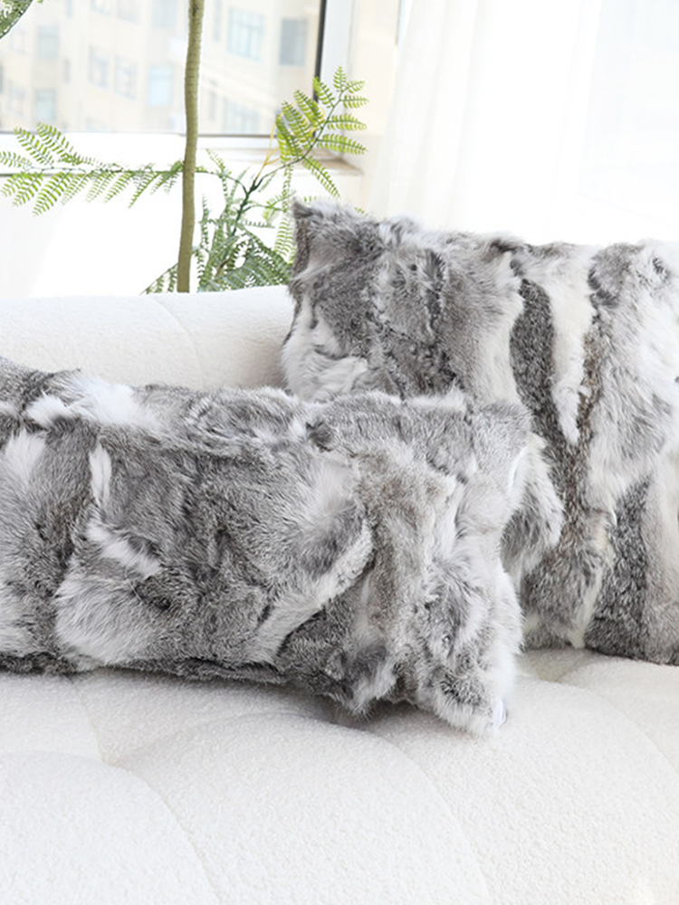 Real Rex Rabbit Fur Throw Pillow Ultra Soft Luxury