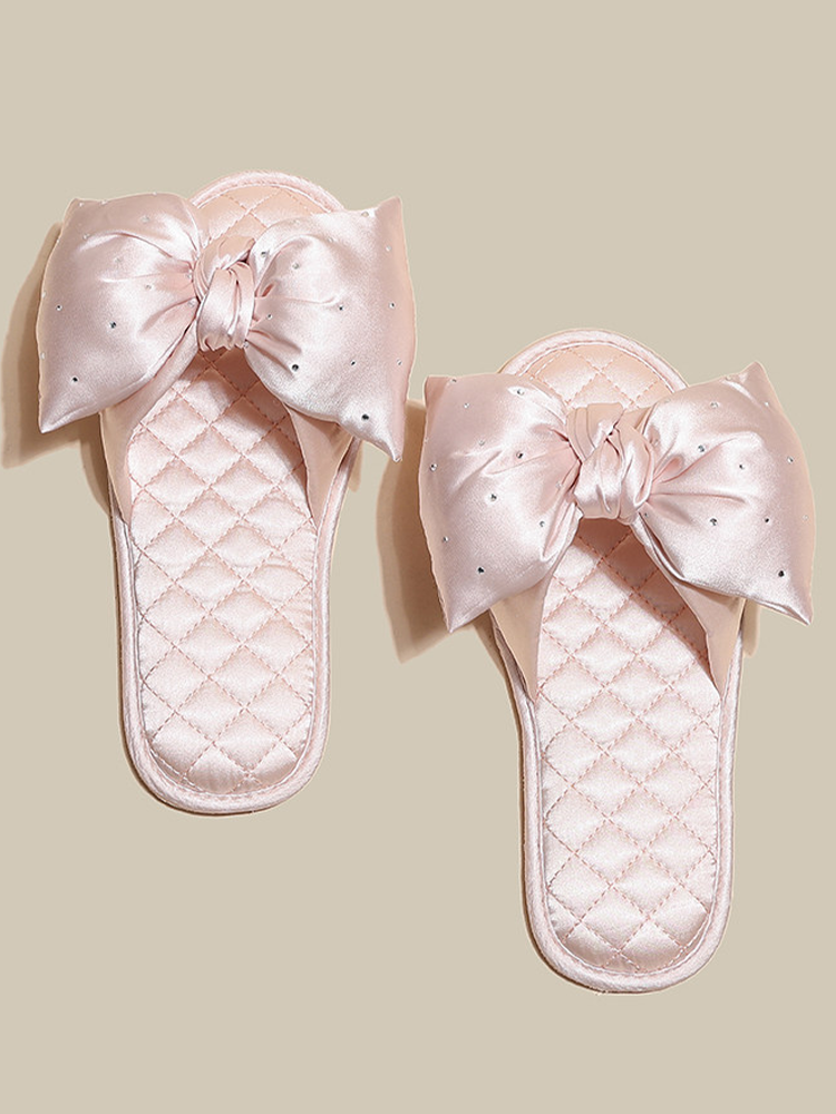 Cute Satin Bow House Slippers Soft Sole Non Slip Indoor