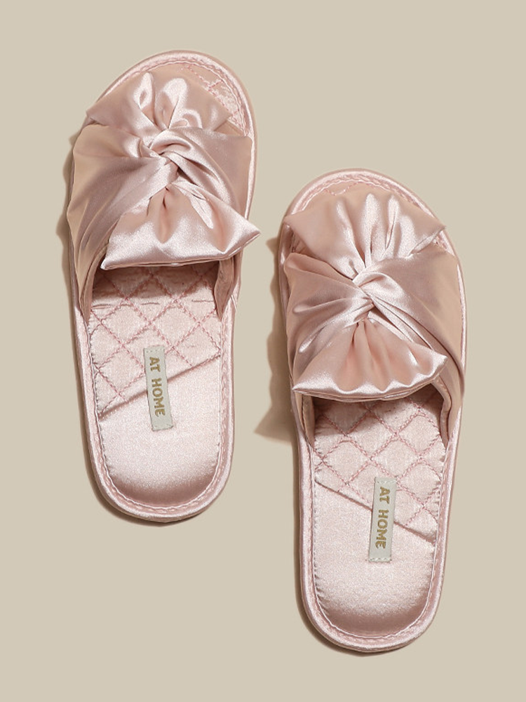 Luxury Bow House Slippers Soft Sole Non Slip Odor Resistant Quiet