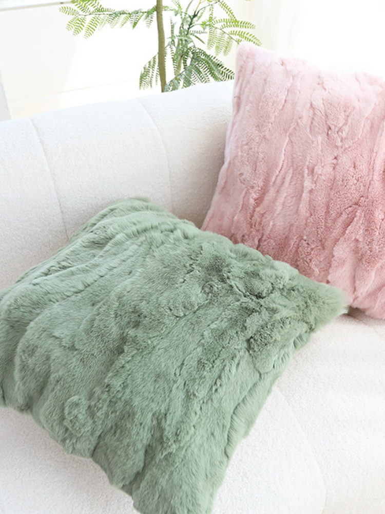 Real Rex Rabbit Fur Throw Pillow Ultra Soft Luxury