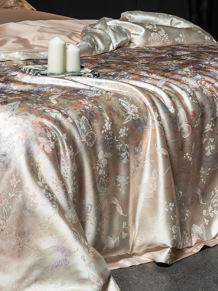 Luxury Jacquard Bedding Set Mulberry Silk Tencel Cotton Blend Flat Sheet