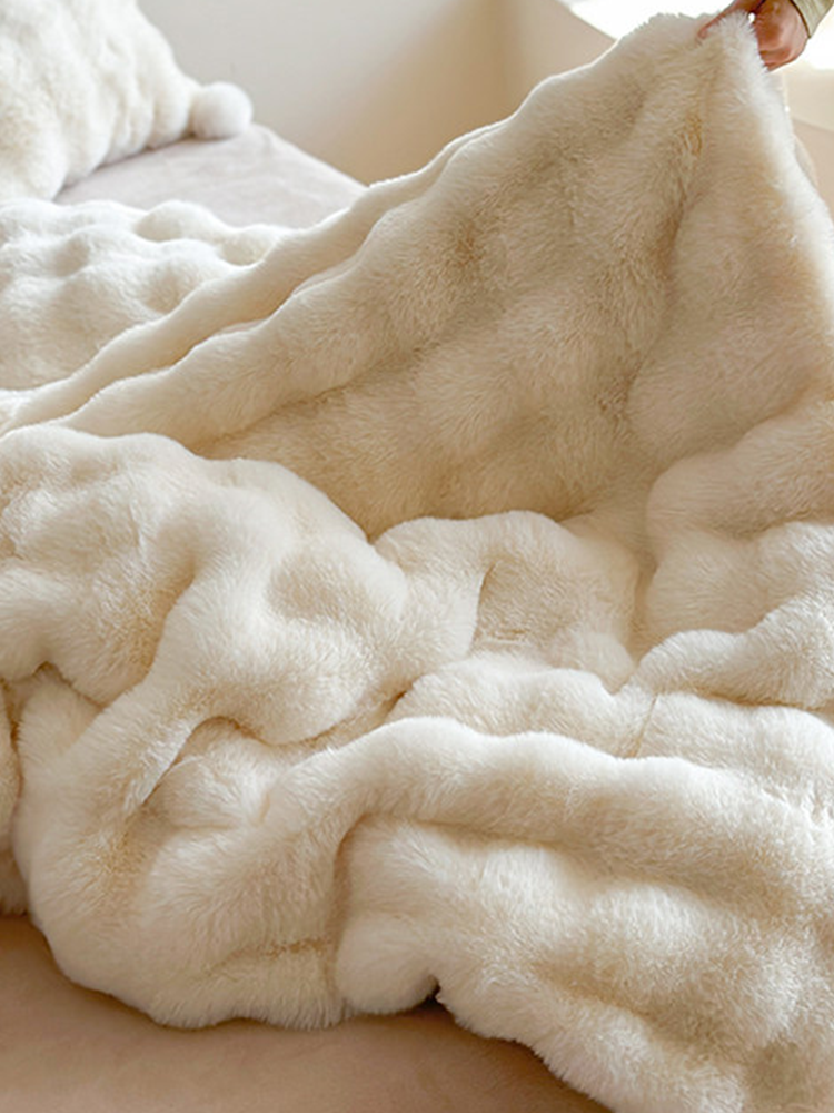 Minimalist Winter Faux Rabbit Fur Bedding Set Flat Sheet