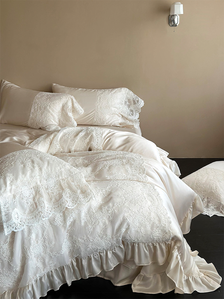 Light Luxury Lace Cotton Bedding Set Long Staple High Thread Flat Sheet