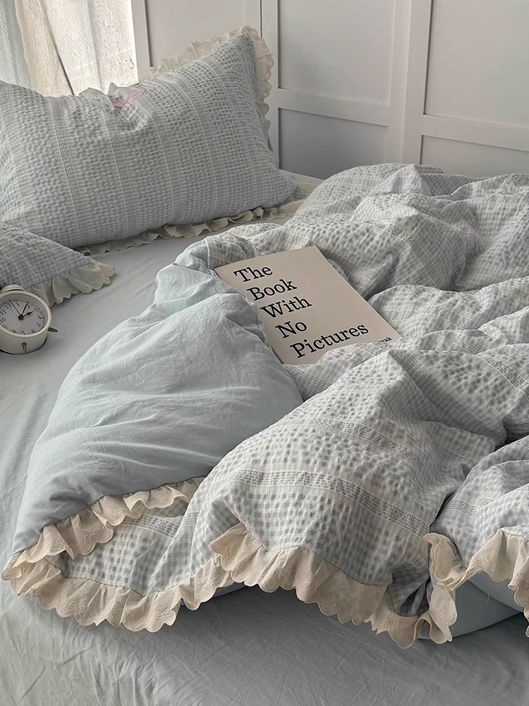 Ultra Soft Washed Cotton-Like Bedding Set Princess Lace Fitted Sheet