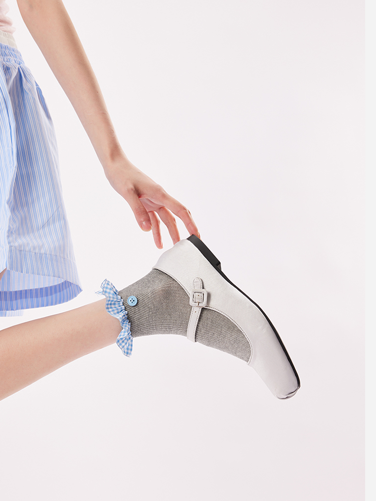 Blue Plaid Button Socks