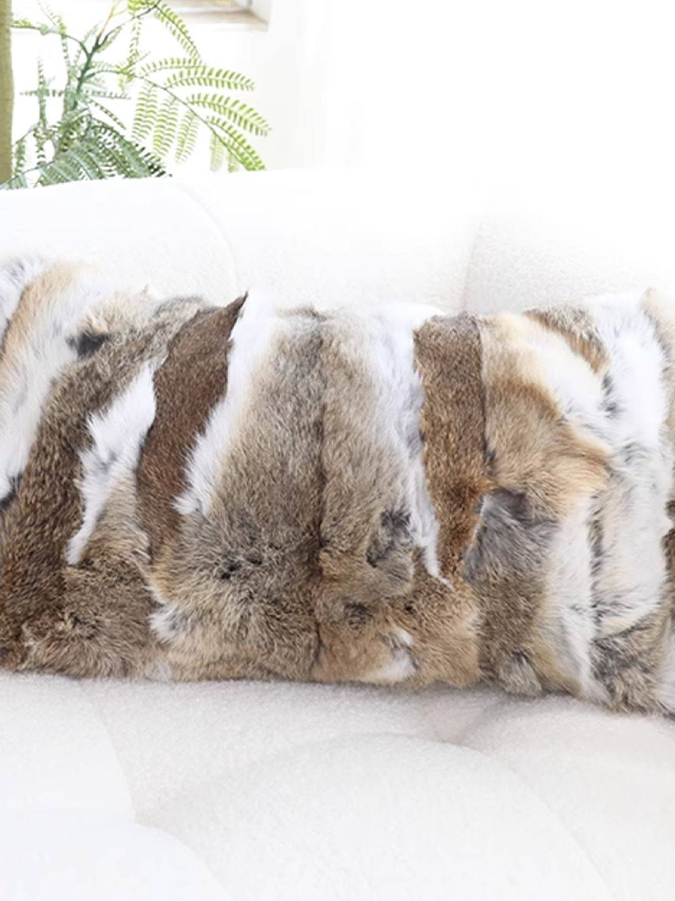 Real Rex Rabbit Fur Throw Pillow Ultra Soft Luxury
