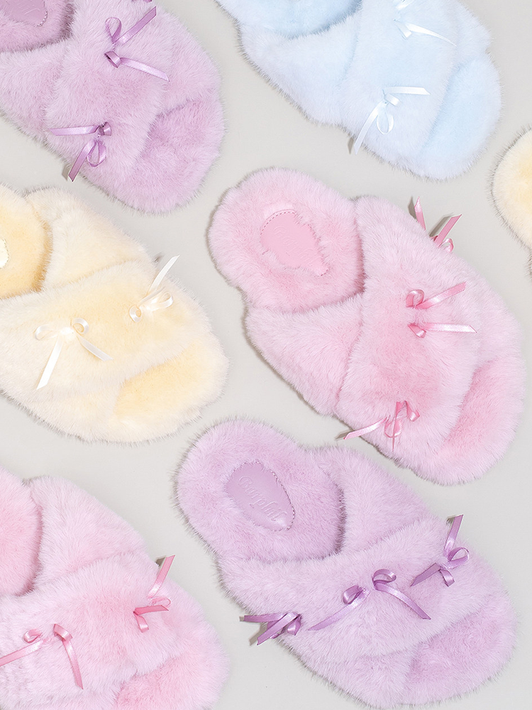 Winter Sweet Bow Cotton House Slippers