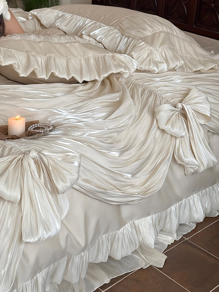 French Vintage Luxury Long Staple Cotton Bedding Set Bed Skirt