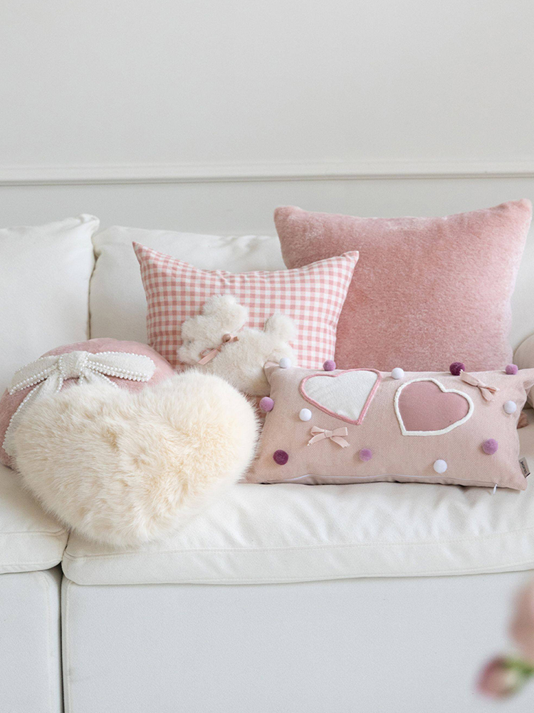 Pink Heart Decorative Pillow Cute Accent for Home