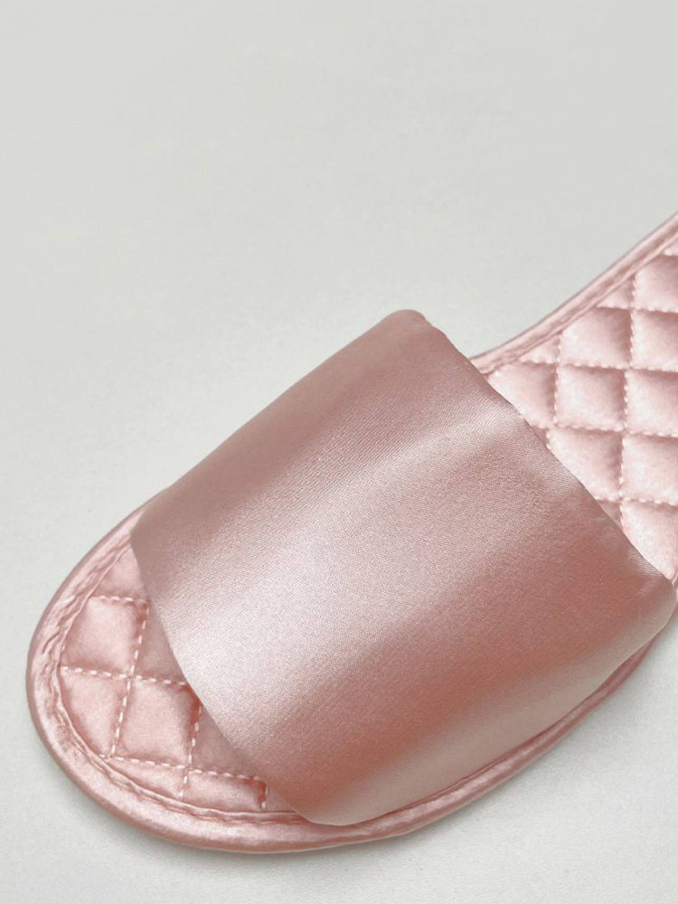 Soft Sole Champagne Pink Satin Home Slippers Non Slip