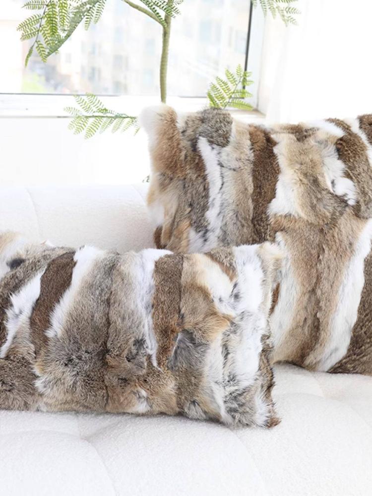 Real Rex Rabbit Fur Throw Pillow Ultra Soft Luxury
