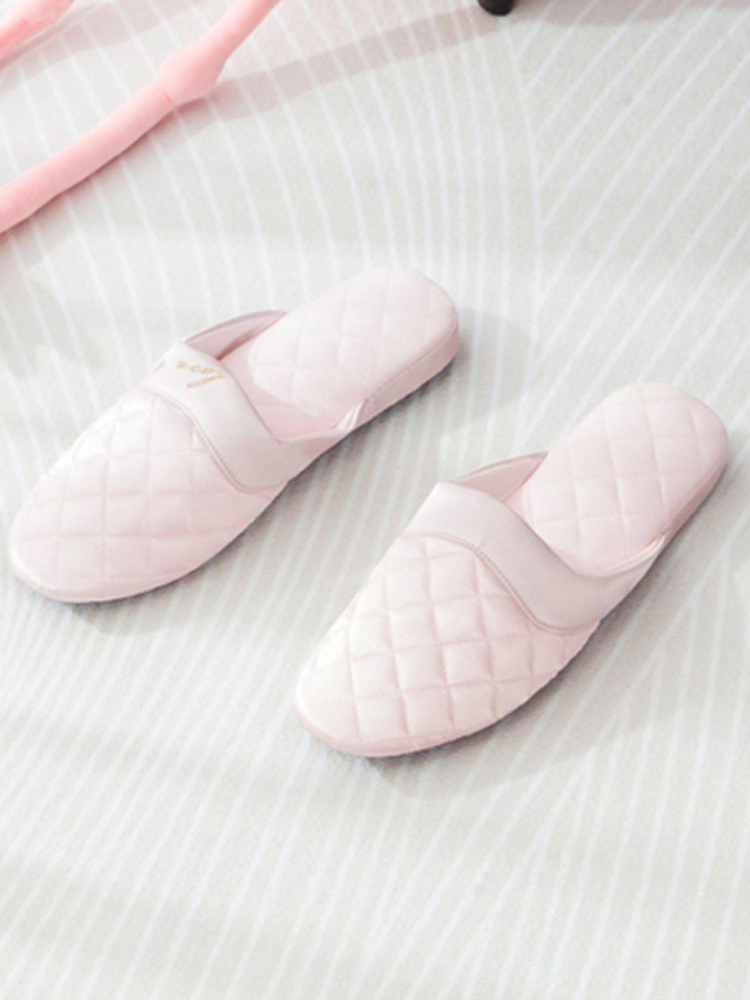Embroidered Satin Closed-Toe House Slippers Soft Sole Waterproof Non Slip Quiet
