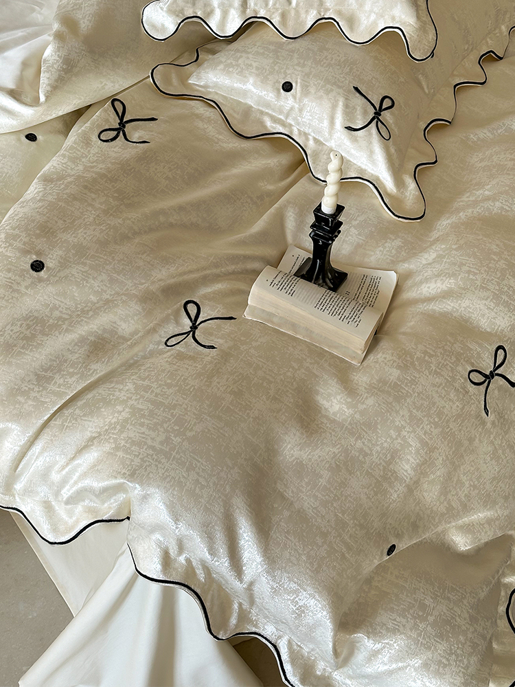 French Romantic Jacquard Embroidered Long Staple Cotton Bedding Set Flat Sheet