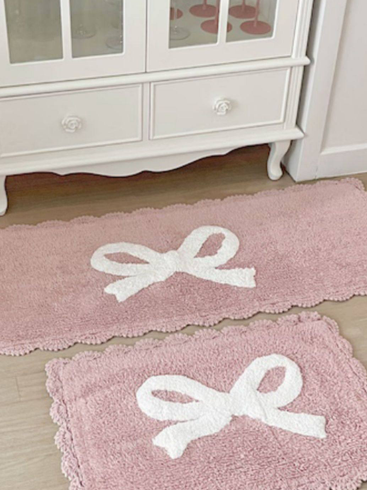 Cute Pink Bow Non Slip Rug for Living Room Bedroom