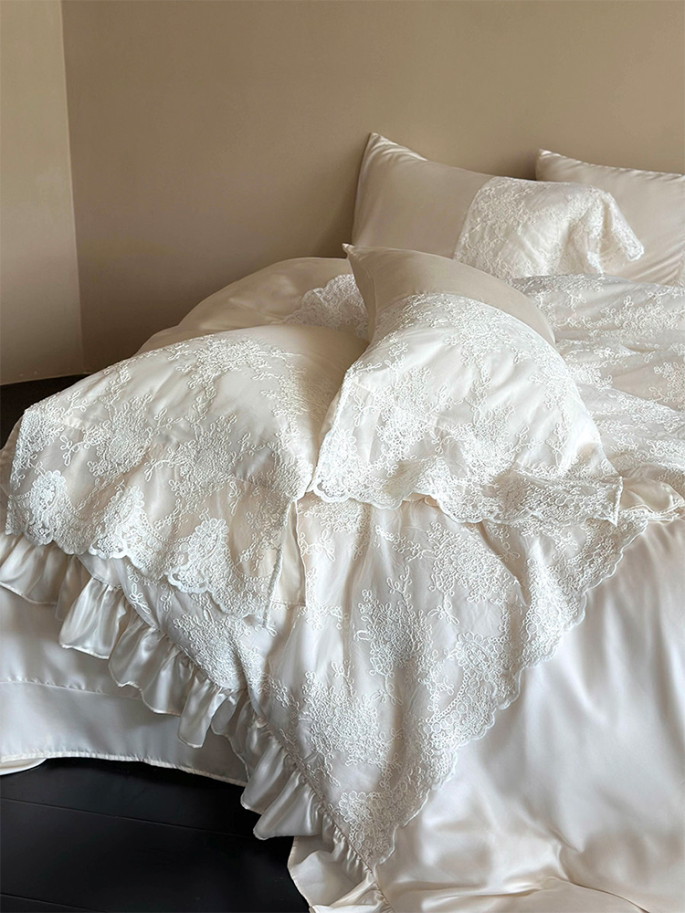 Light Luxury Lace Cotton Bedding Set Long Staple High Thread Flat Sheet