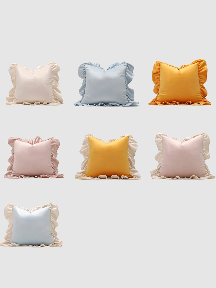 Pink Square Ruffle Throw Pillow Luxury Decorative Cushion