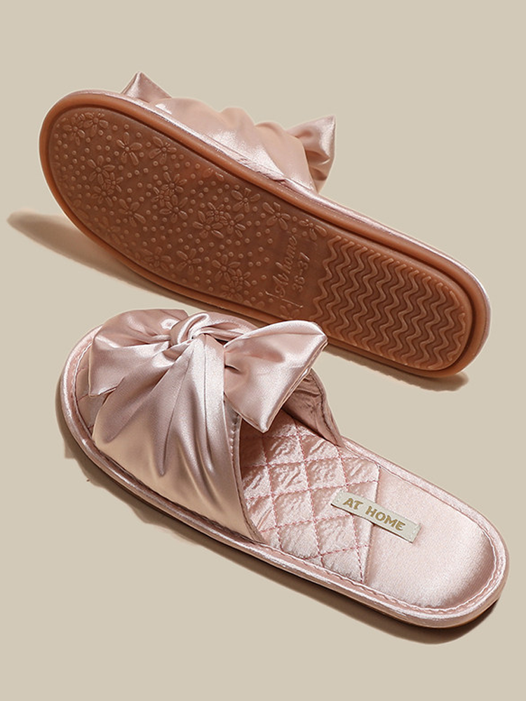 Luxury Bow House Slippers Soft Sole Non Slip Odor Resistant Quiet