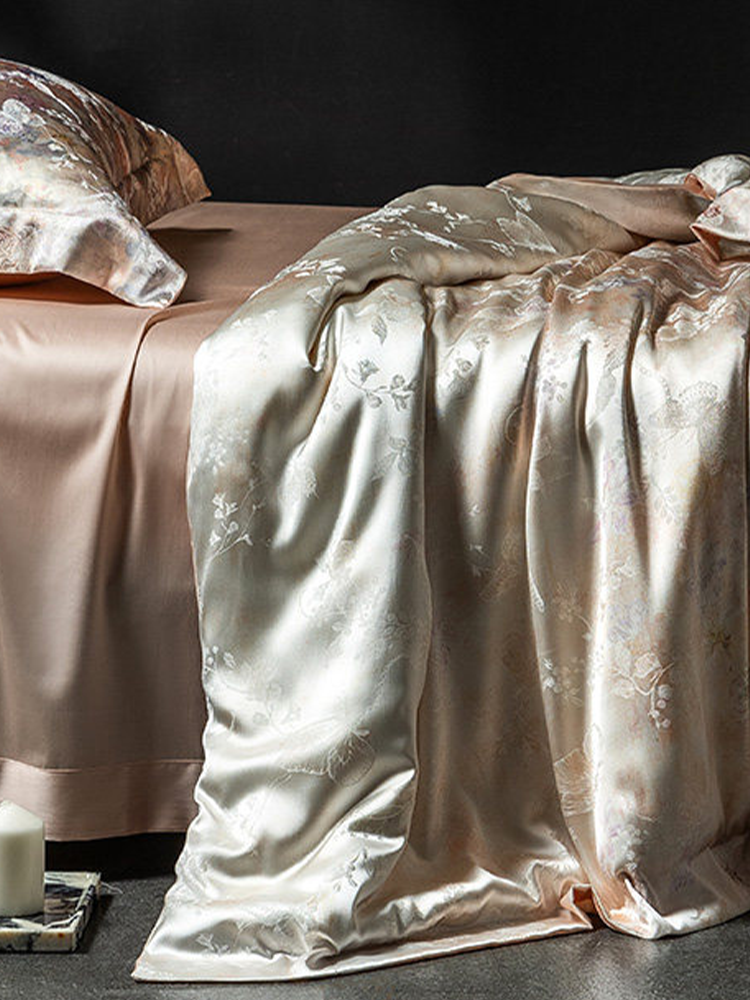 Luxury Jacquard Bedding Set Mulberry Silk Tencel Cotton Blend Flat Sheet