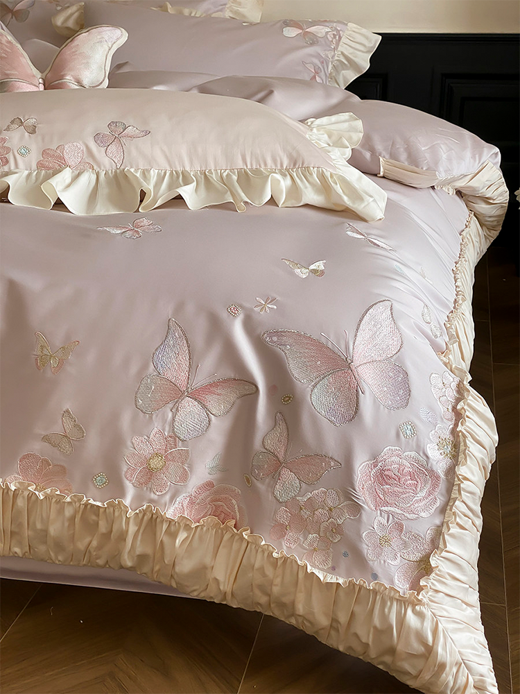 French Luxury Long Staple Cotton Bedding Set Embroidered Flat Sheet