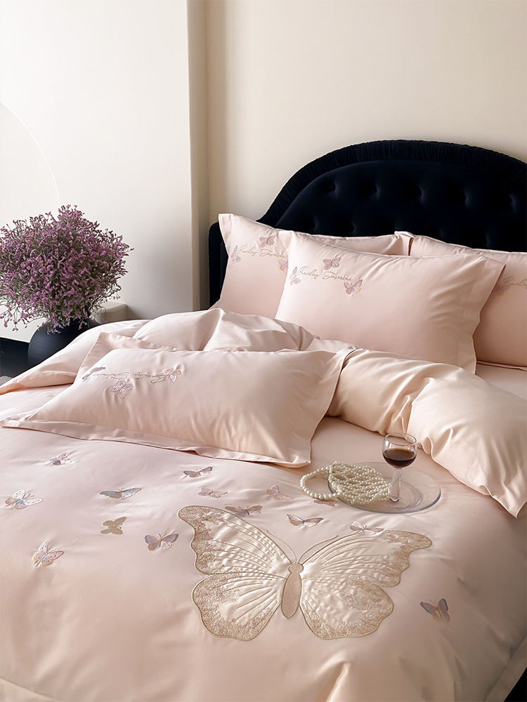 Luxury Brushed Long Staple Cotton Bedding Set Princess Butterfly Fitted Sheet