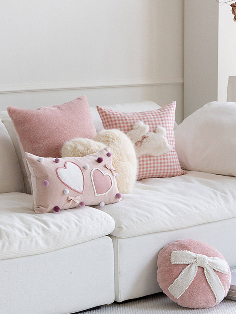 Pink Heart Decorative Pillow Cute Accent for Home