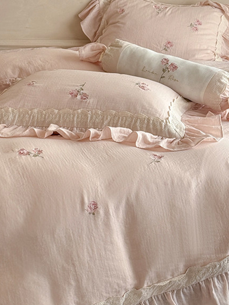 French Princess Bedding Set Double Layer Cotton Gauze Flat Sheet