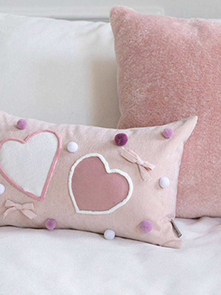 Pink Heart Lumbar Pillow Cute Accent for Sofa