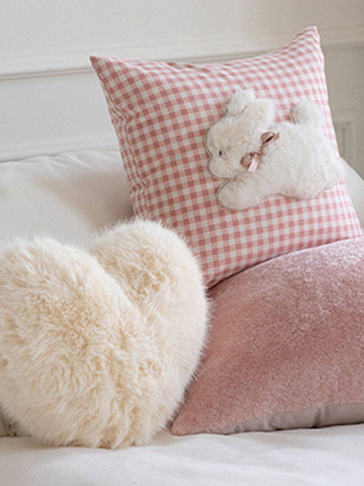 Pink Bunny Decorative Throw Pillow Cute Accent for Sofa