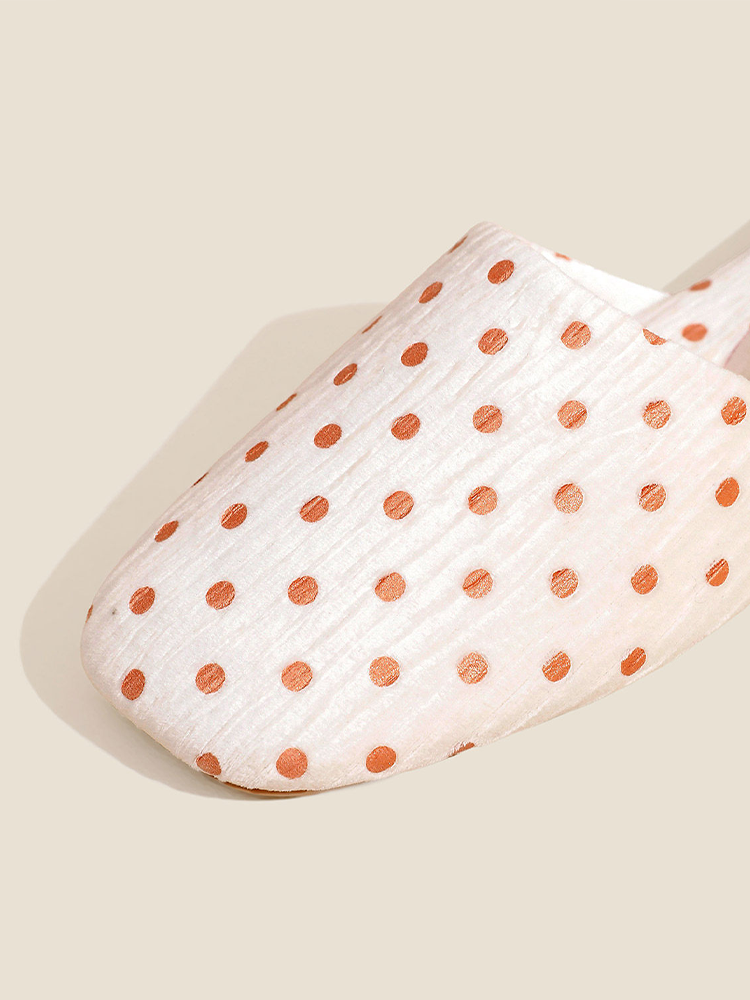 Vintage Polka Dot Crinkle Fabric House Slippers Warm Indoor