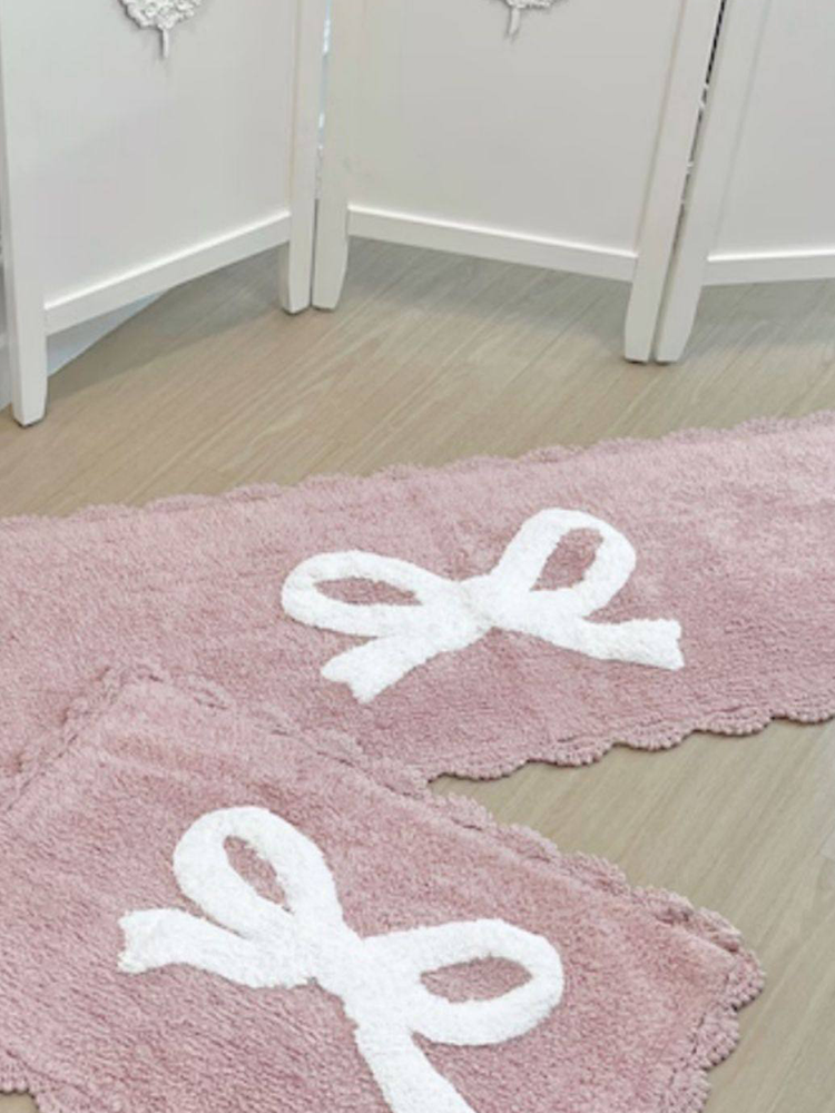 Cute Pink Bow Non Slip Rug for Living Room Bedroom