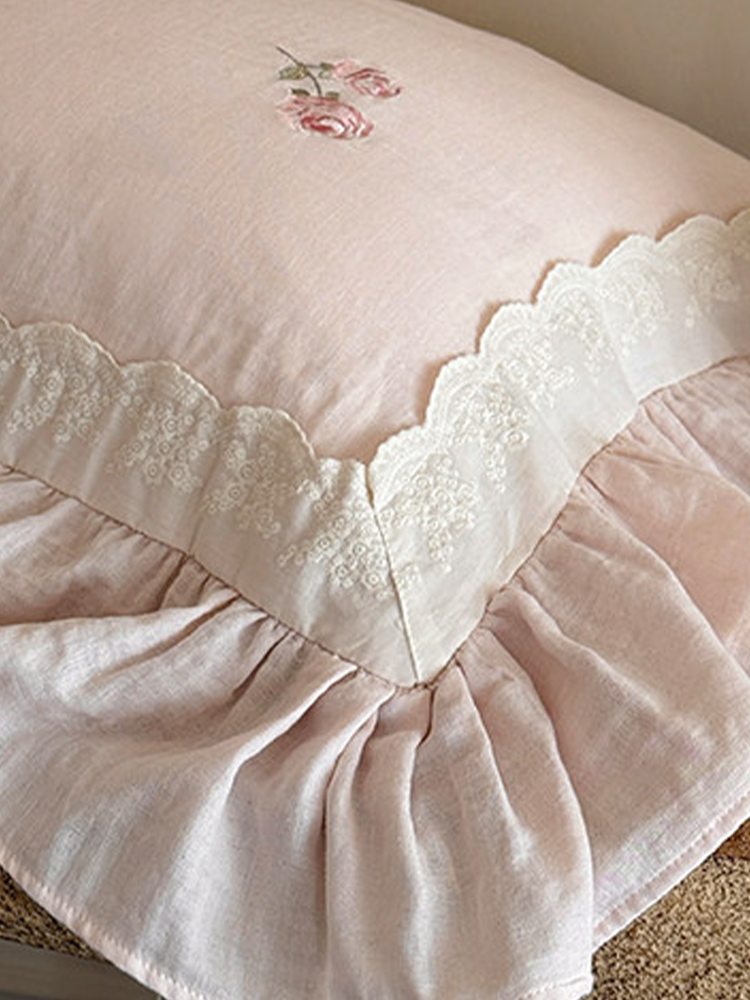 French Princess Bedding Set Double Layer Cotton Gauze Flat Sheet Bed Skirt