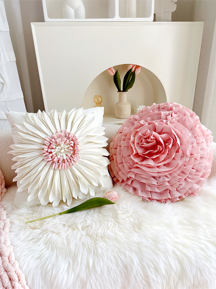 French Pink Velvet Decorative Pillow Cute Accent Cushion