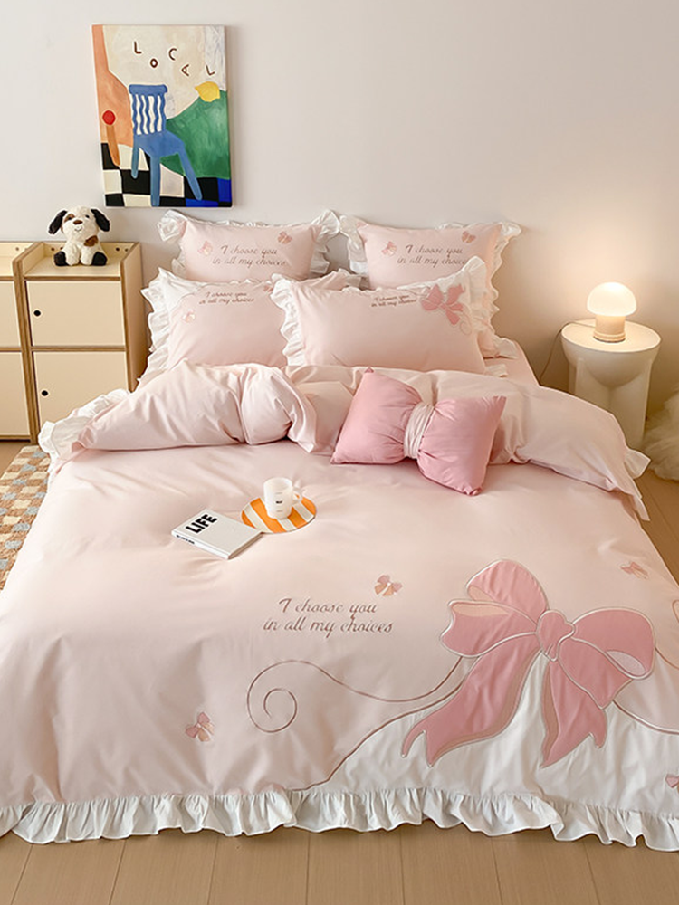 Sweet Princess Bedding Set Cotton Flannel Washed Cotton Fitted Sheet