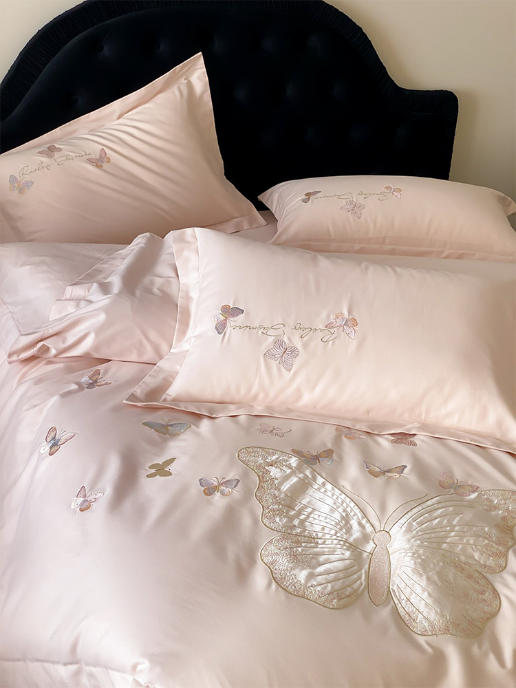 Luxury Brushed Long Staple Cotton Bedding Set Princess Butterfly Fitted Sheet