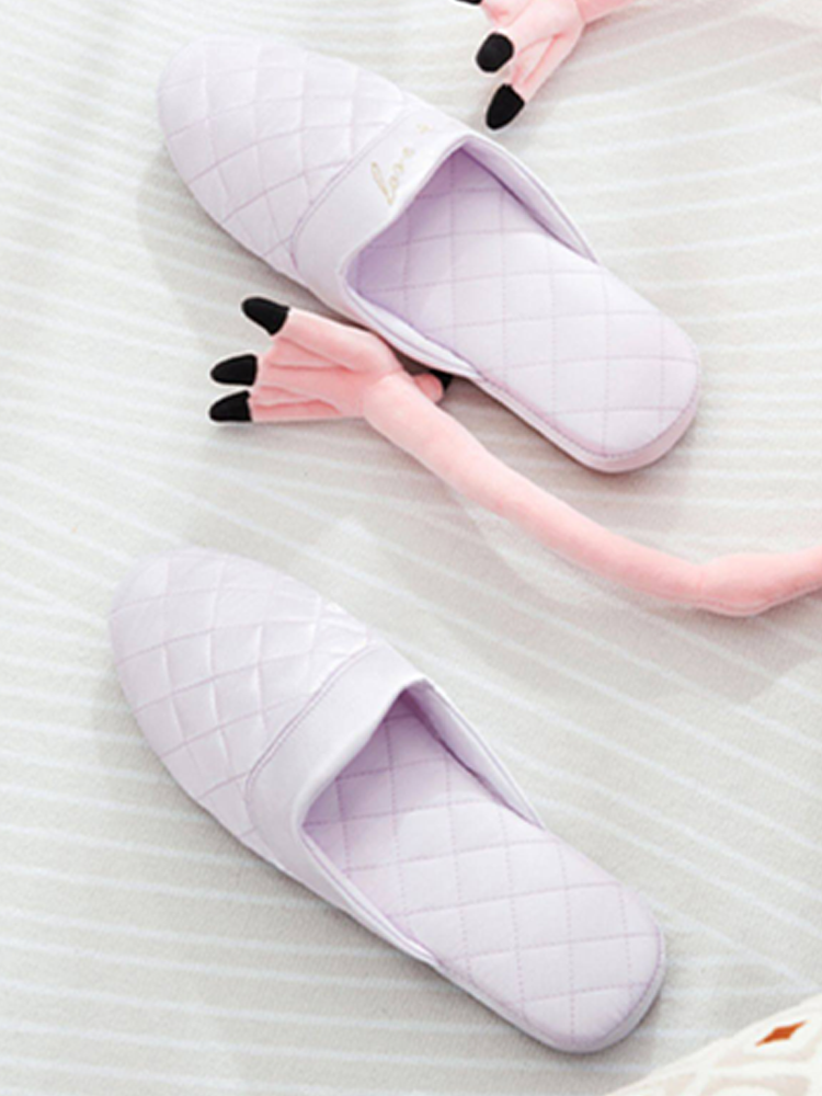 Embroidered Satin Closed-Toe House Slippers Soft Sole Waterproof Non Slip Quiet