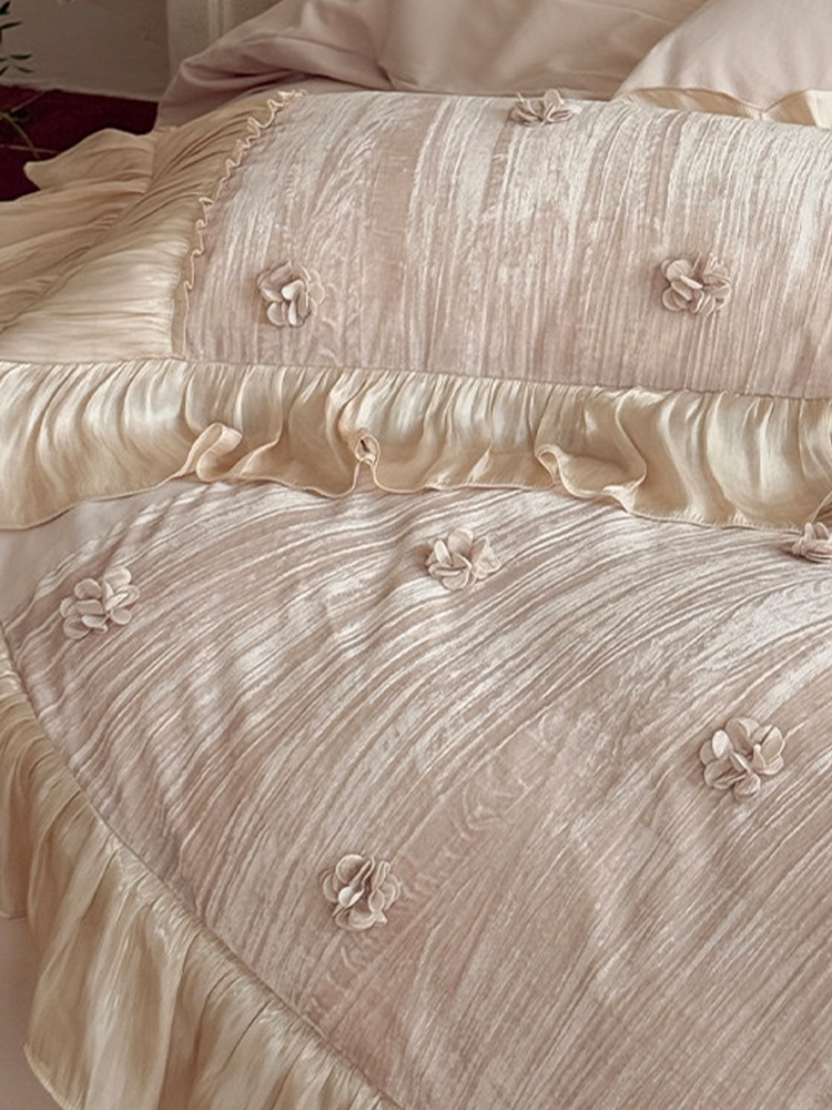 French Romantic Cotton Flannel Long Staple Cotton Bedding Set Jacquard Thick Flat Sheet