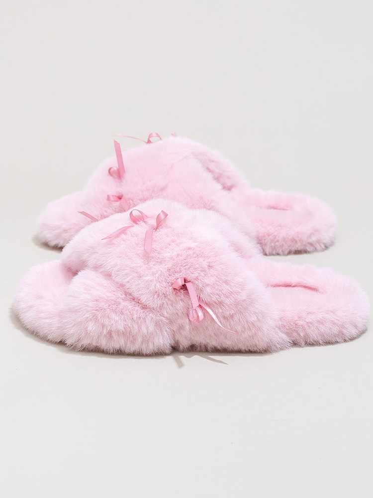 Winter Sweet Bow Cotton House Slippers
