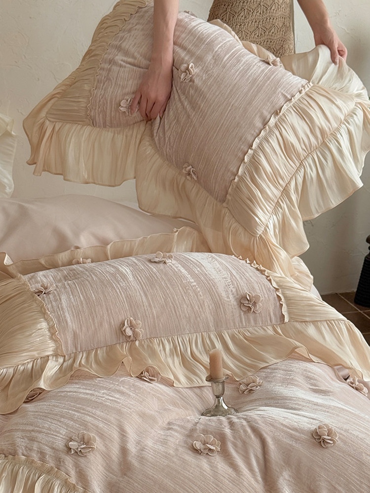 French Romantic Cotton Flannel Long Staple Cotton Bedding Set Jacquard Thick Flat Sheet