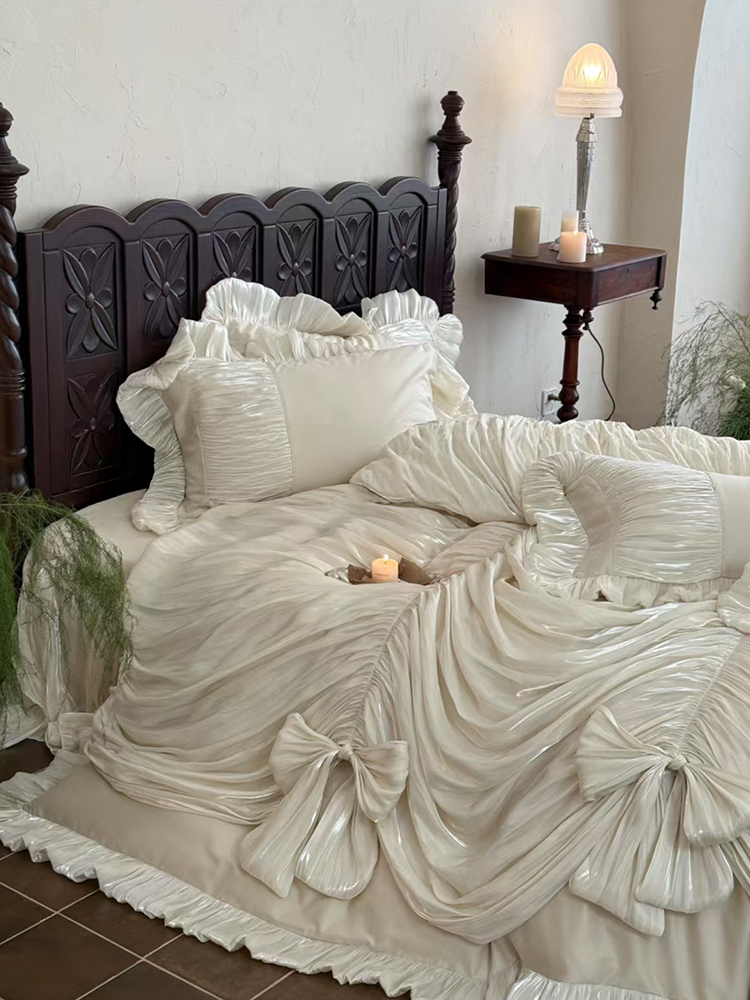 French Vintage Luxury Long Staple Cotton Bedding Set Bed Skirt