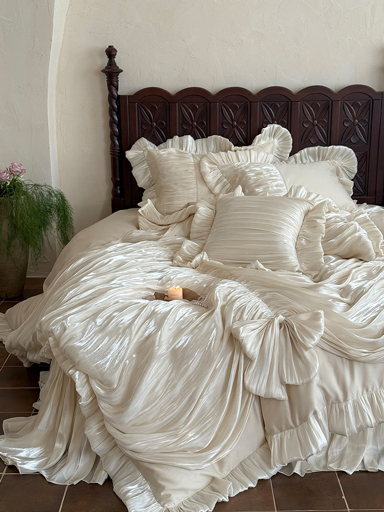 French Vintage Luxury Long Staple Cotton Bedding Set Bed Skirt