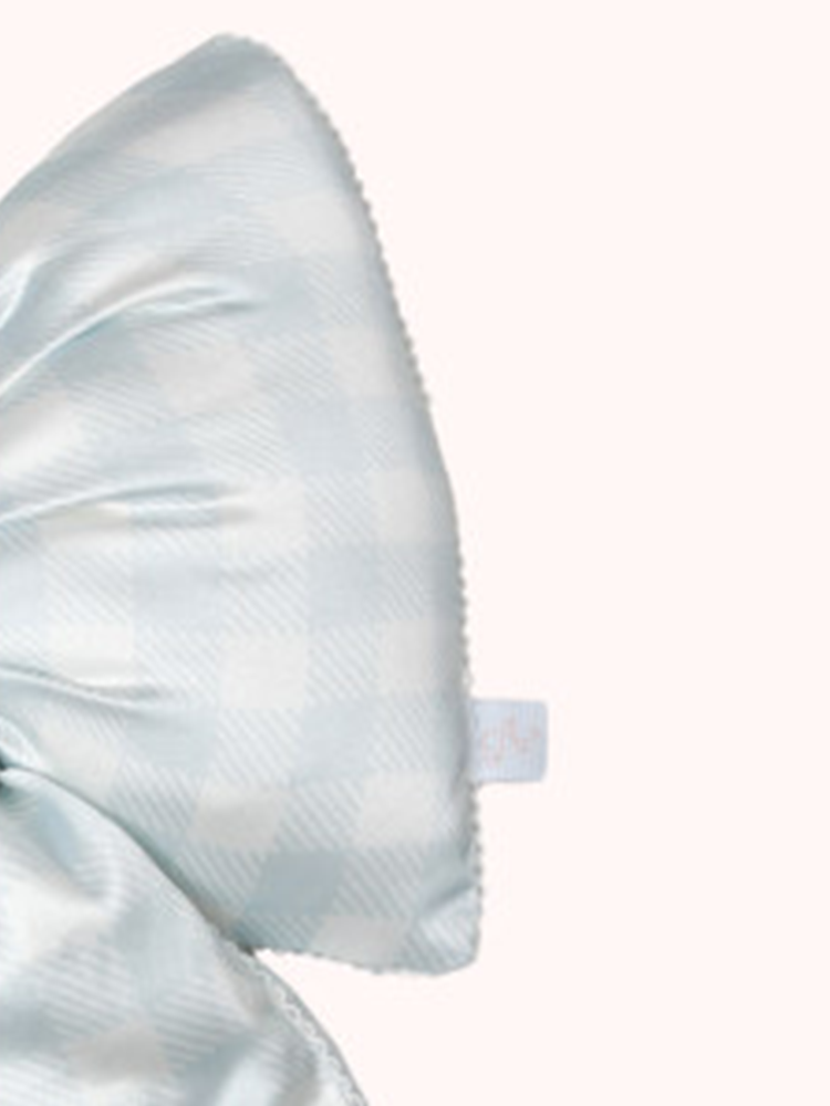 Original Ballet Blue White Check Bow Satin Throw Pillow