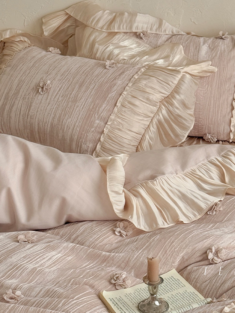 French Romantic Cotton Flannel Long Staple Cotton Bedding Set Jacquard Thick Flat Sheet