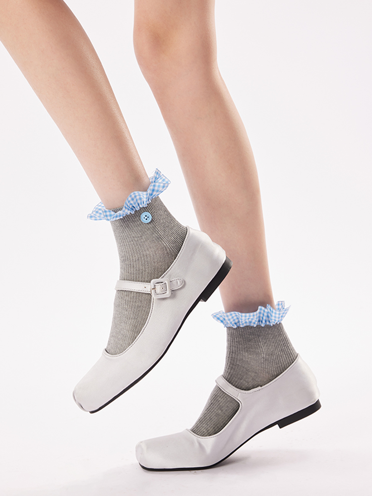 Blue Plaid Button Socks