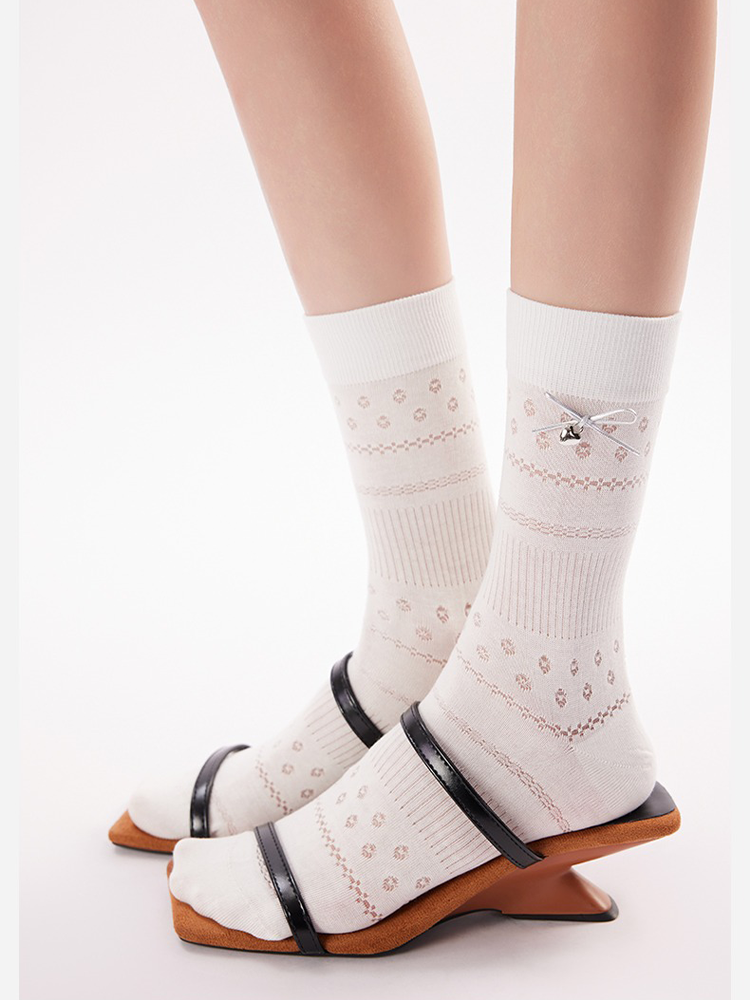 Bow Ballet Stack Knit Crew Socks