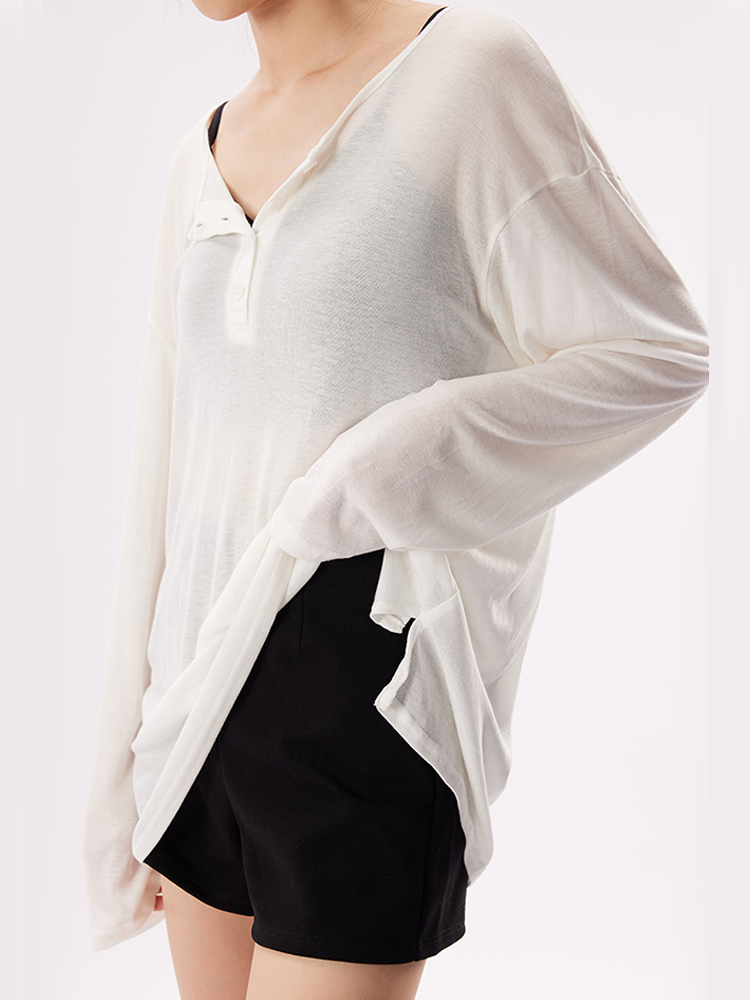 Loose Sheer Button-Up Sun Shirt – Long Sleeve Summer Top