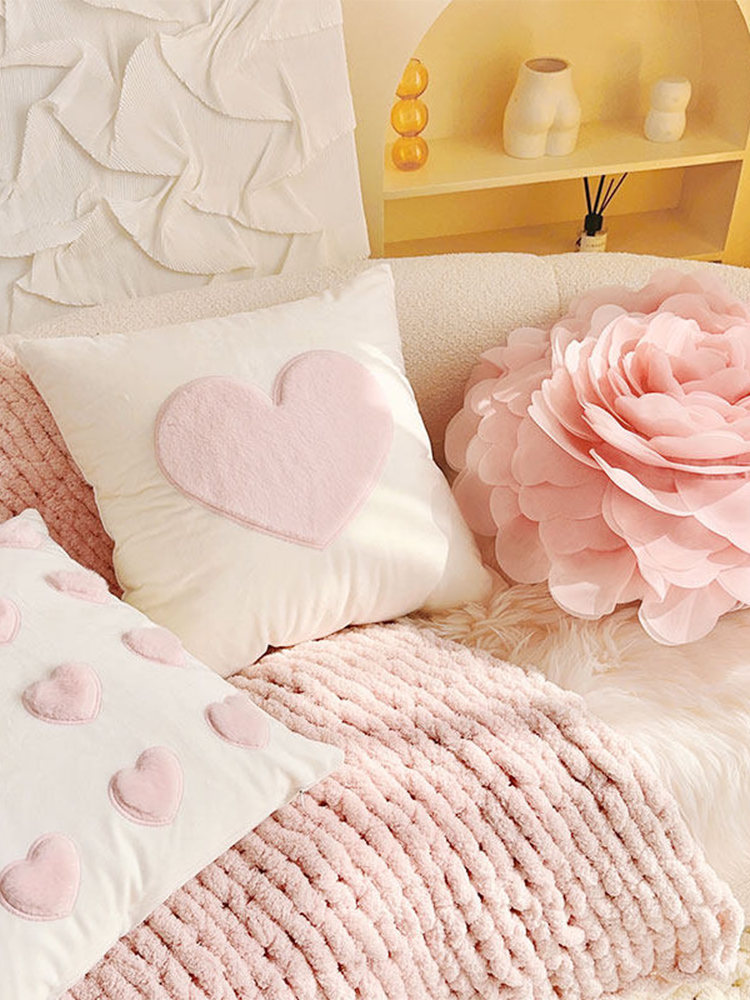French Pink Velvet Decorative Pillow Cute Accent Cushion